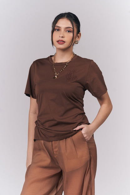 Jacey Short Sleeve Top (Brown)