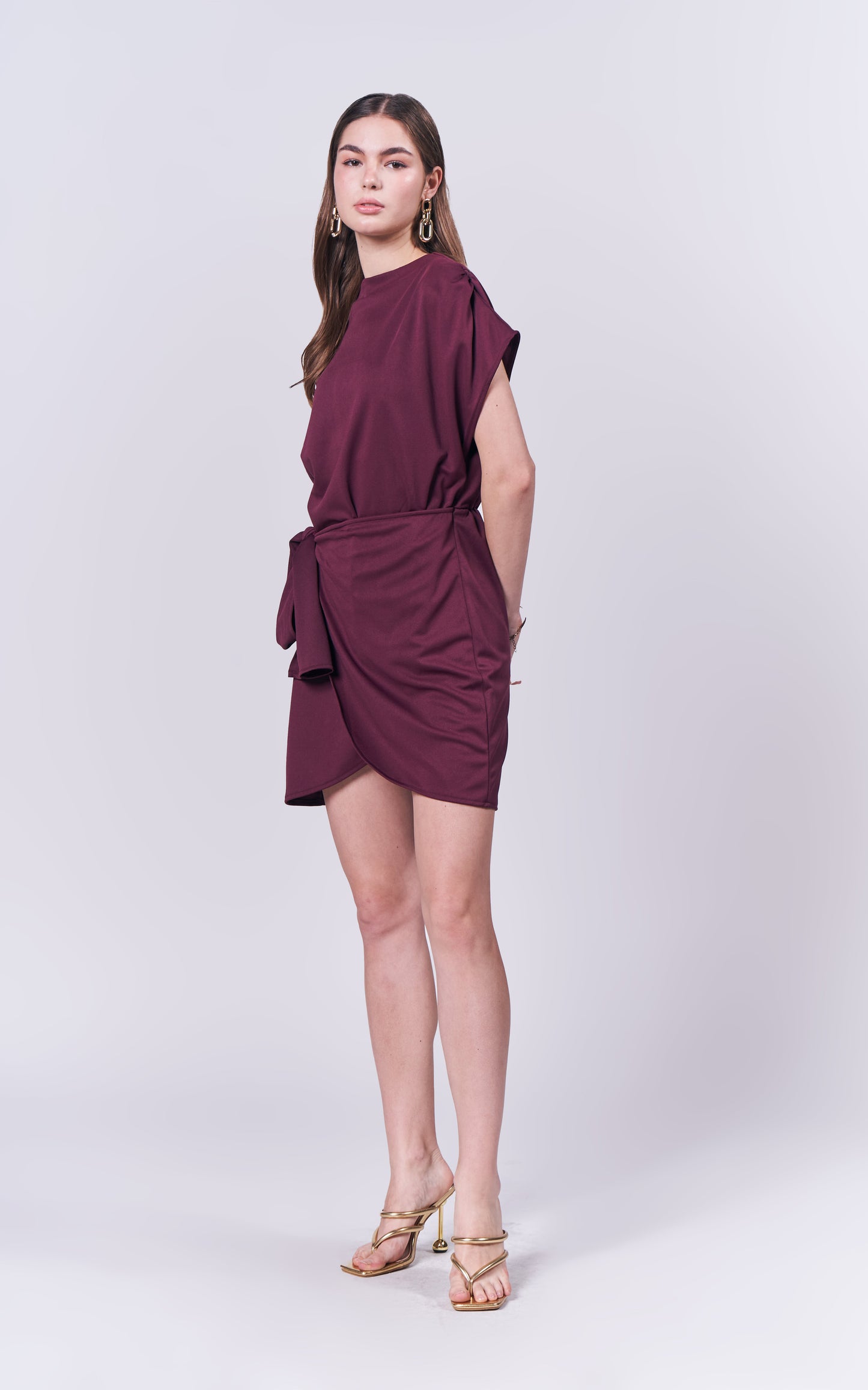 Jance Short Sleeve Dress (Burgundy)