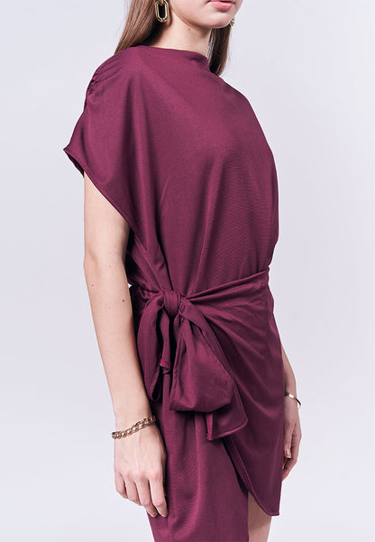 Jance Short Sleeve Dress (Burgundy)