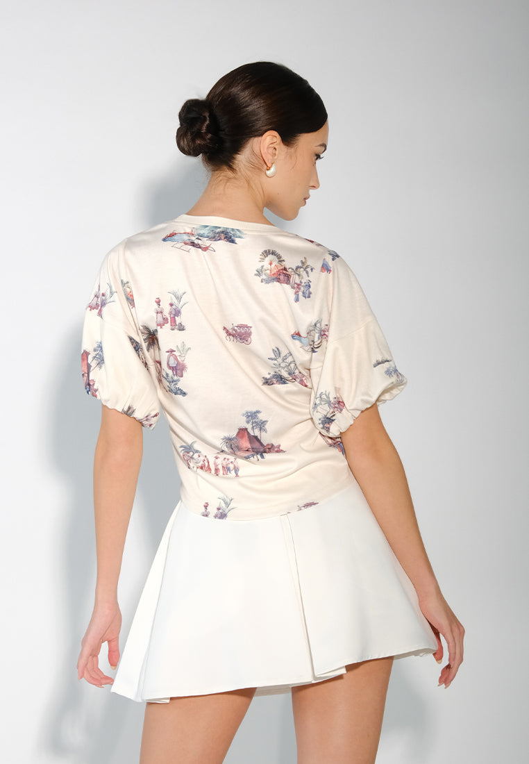 Sari- Sari Laoag Short Sleeve Shirt Top (Printed Cream)