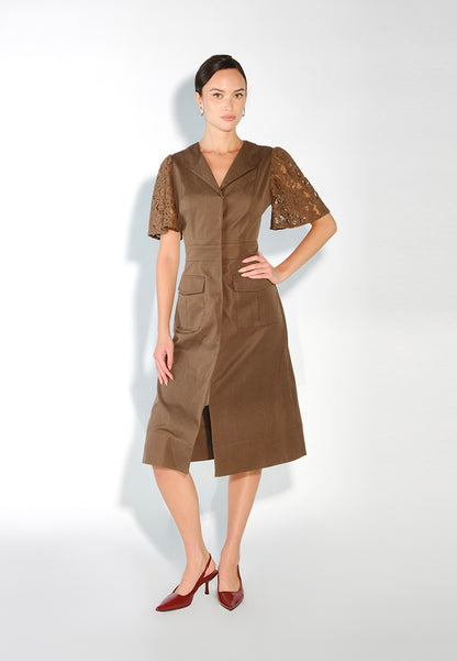Sari- Sari Paoay Short Sleeve Dress (Brown)