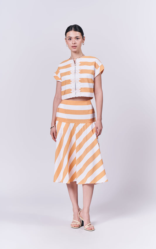 Summer Dresses 2025 Passion Fruit Short Sleeve Top & Skirt (White/Yellow)