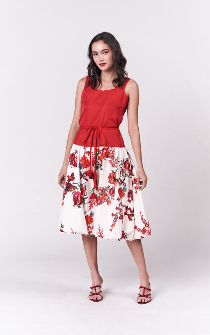 Holiday Dressess Pomegranate Sleeveless Dress (Red/Crm)