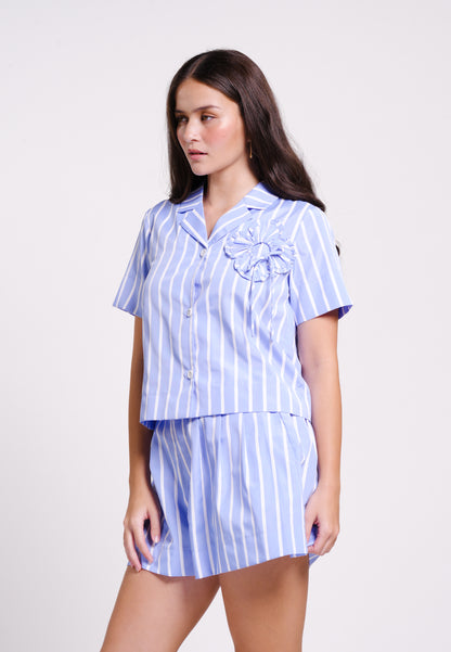 Archetype Summer Essentials Poppy Short Sleeve Top (Striped Blue)