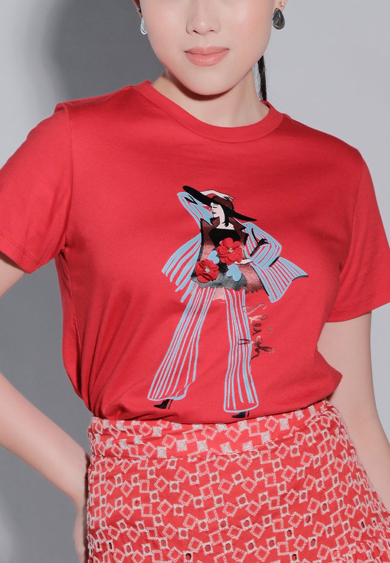 Holiday Tees 2025 Sleigh Short Sleeve Shirt Top (Red)