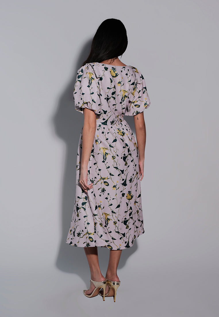 Femina The Queen Short Sleeve Dress (Printed  Lilac)