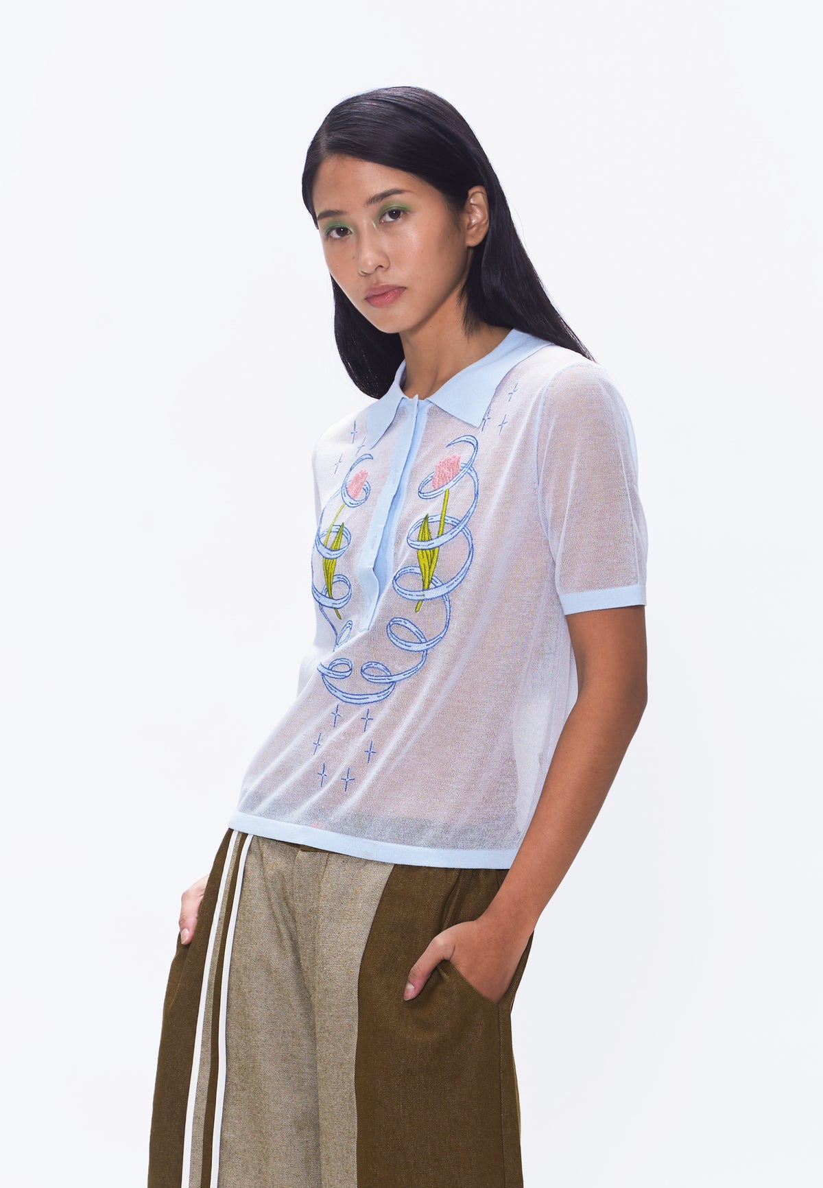 Plains & Prints x Randolf Tulip Barong Knit Short Sleeve Top (Light Blue)