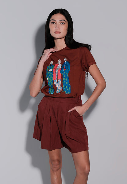 Holiday Tees 2025 3 Wise Women Short Sleeve Shirt Top(Rust)