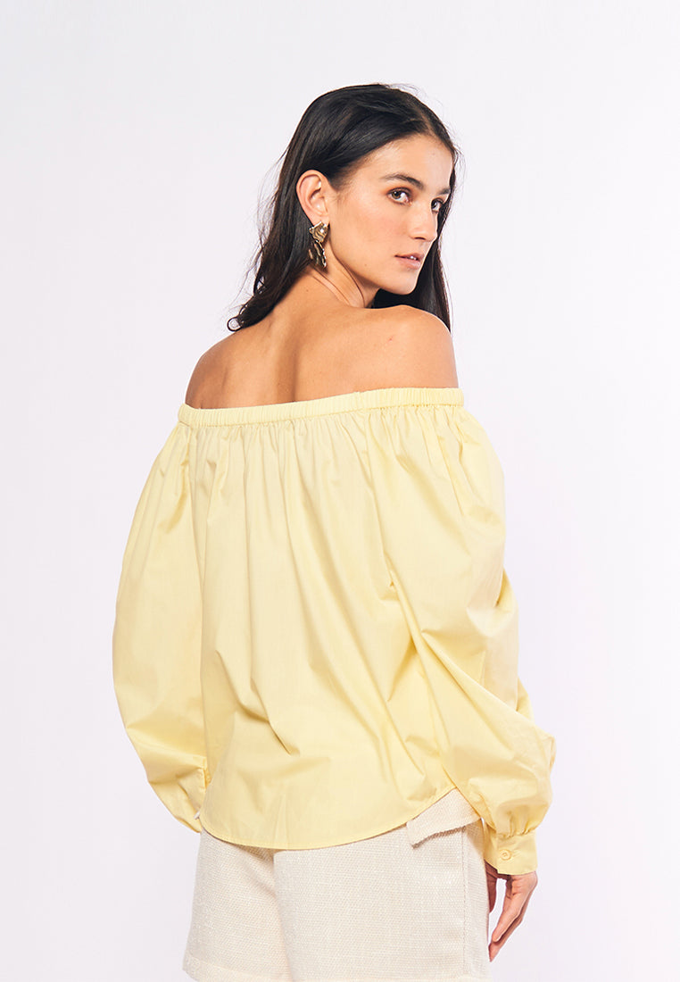 Monochromatic Aiko Long Sleeve Offshoulder Top (Yellow)