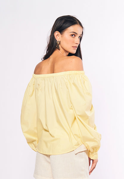 Monochromatic Aiko Long Sleeve Offshoulder Top (Yellow)
