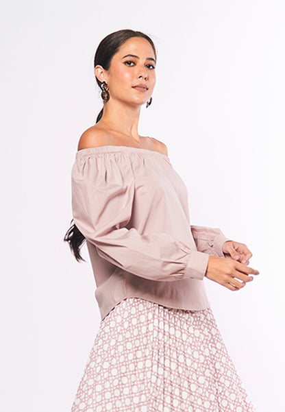 Monochromatic Aiko Long Sleeve Offshoulder Top (Mauve)