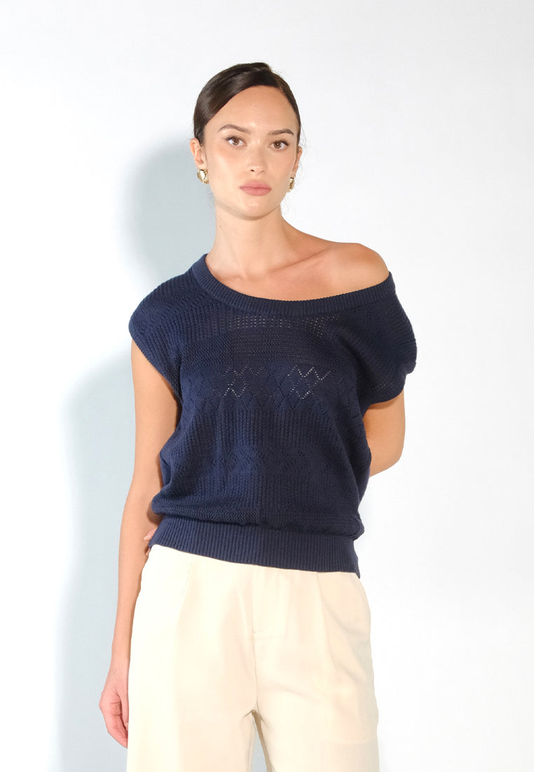 Sari- Sari Allona Short Sleeve Top (Navy)