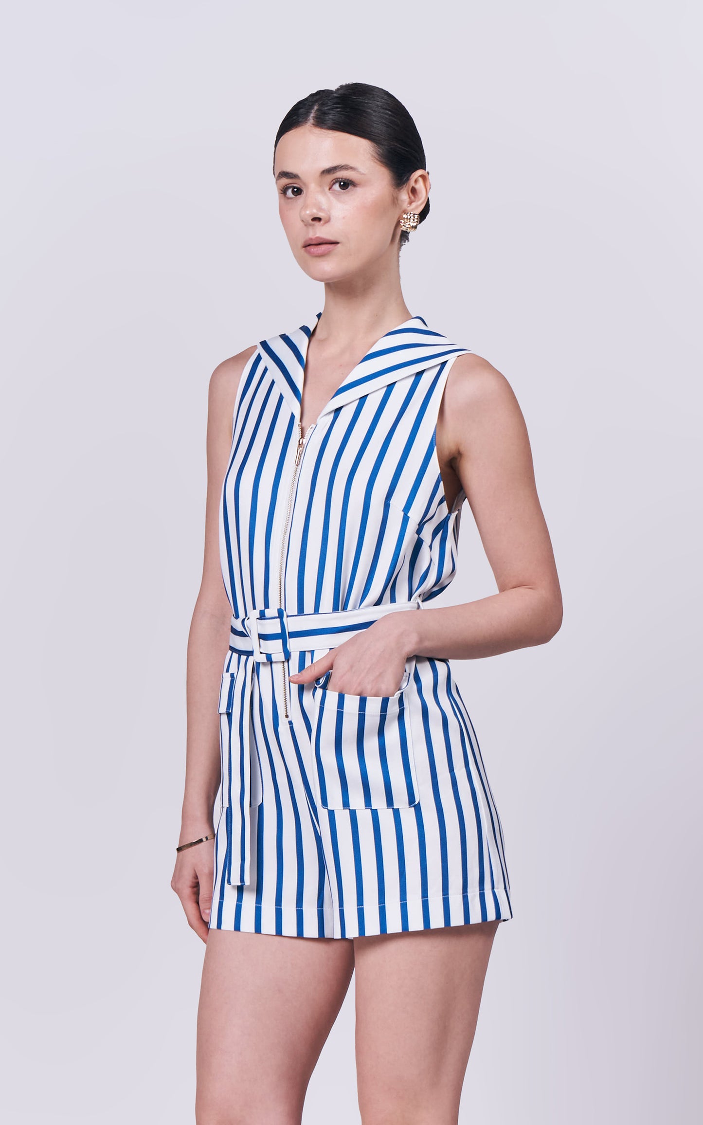 Almare Anneta Sleeveless Playsuit (White/Blue)