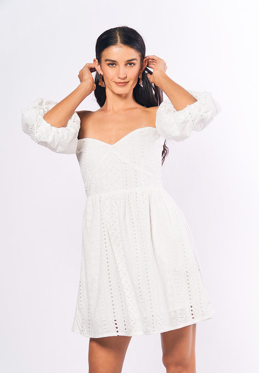 Monochromatic Ariella Offshoulder Dress (Off-white)