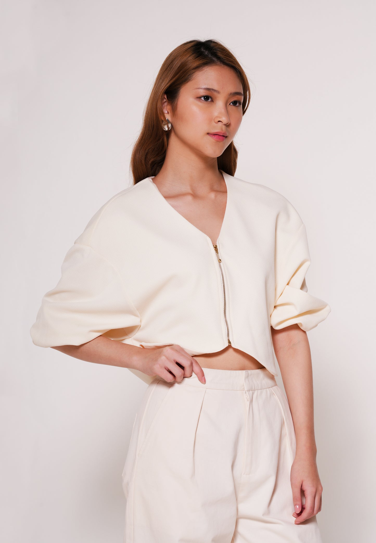 Aven Quarter Sleeve Top(Cream)