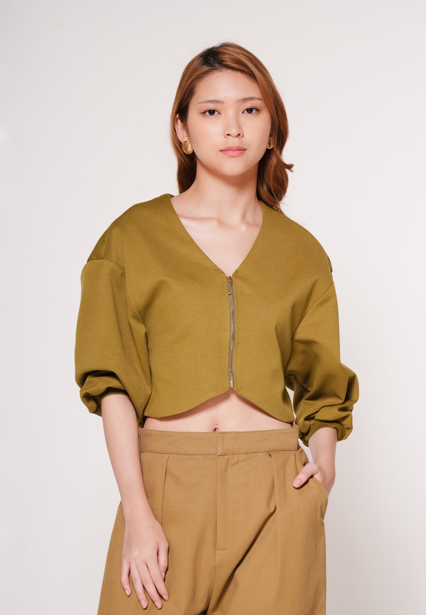 Aven Quarter Sleeve Top (Olive)