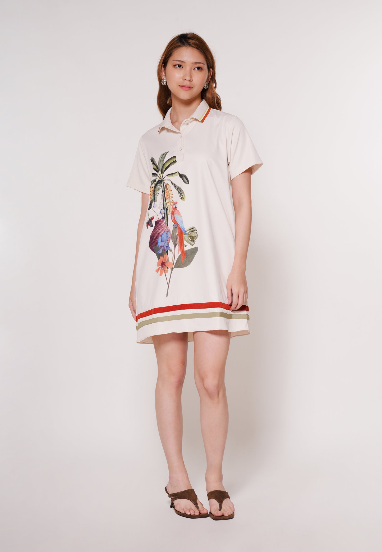 Azra Short Sleeve Dress (Spot Print Beige)