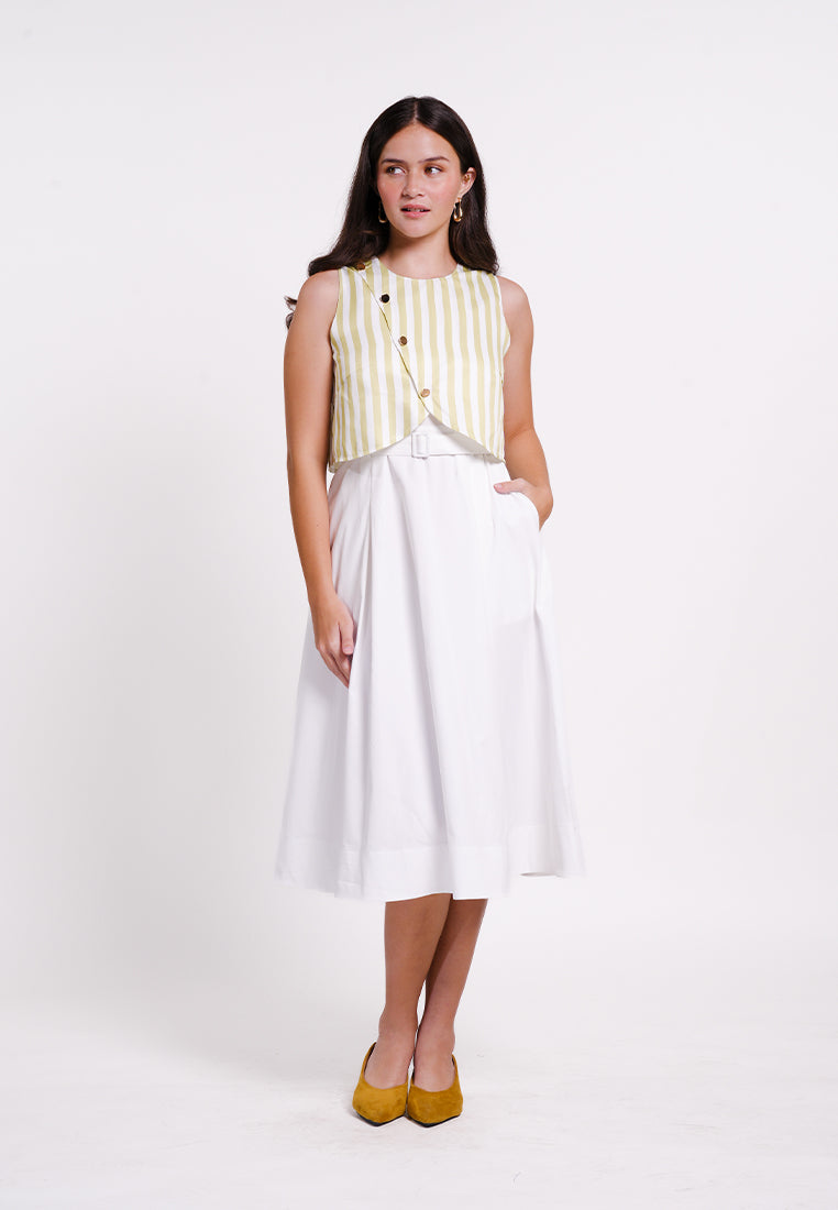 Banks Sleeveless Dress  (Striped White)