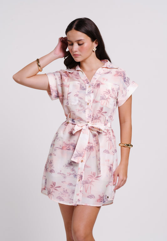 Beaux Short Sleeve Dress (Printed Blush)