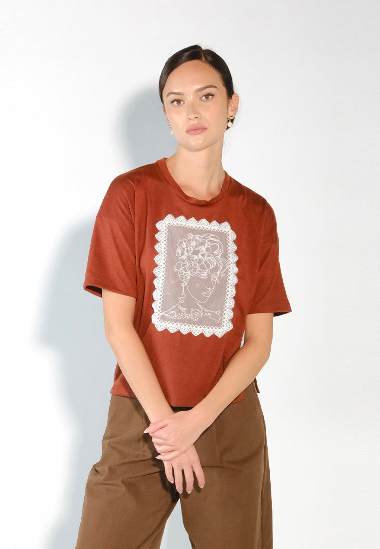 Sari- Sari Binibini Short Sleeve Shirts Top (Rust)