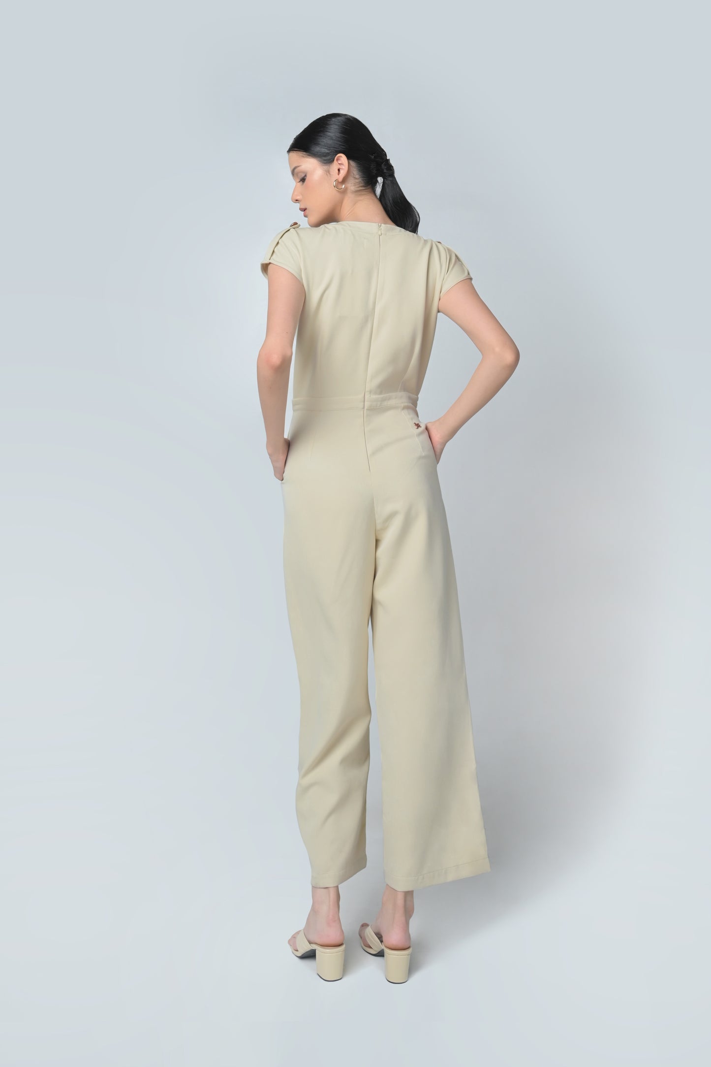 Bree Short Sleeve Pantsuit (Beige)