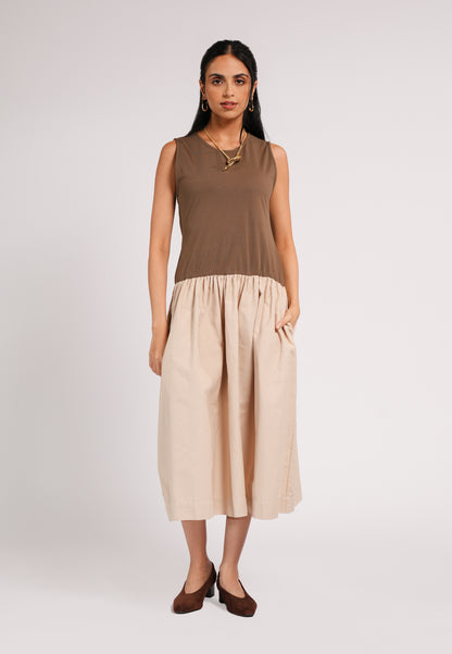 Celia Sleeveless Dress (Brown/Khaki)