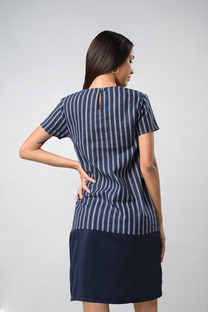 Cettina Short Sleeve Dress (Navy white)