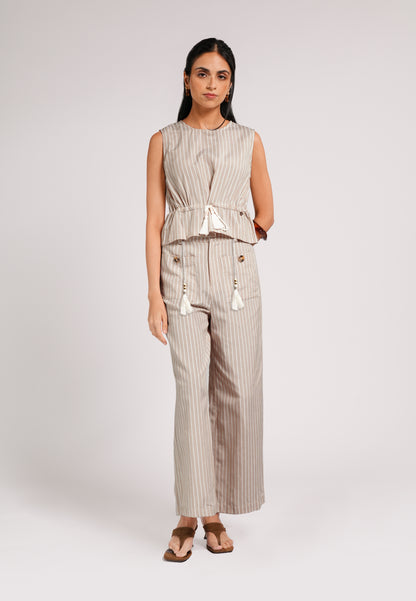 Cohen Sleeveless Top (Striped Beige)