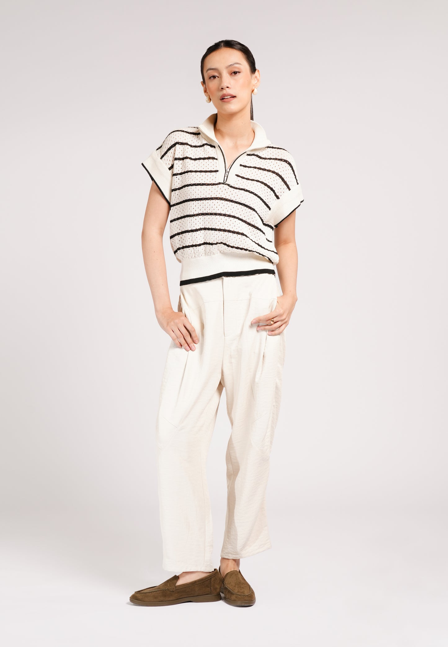Cooper Extended Sleeve Top (Striped Cream)