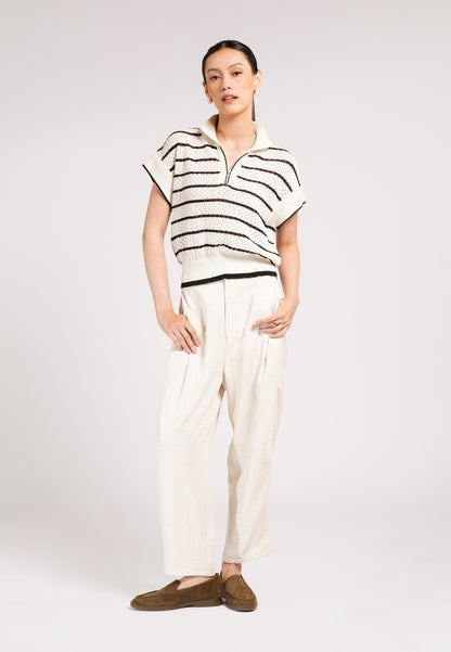 Cooper Extended Sleeve Top (Striped Cream)