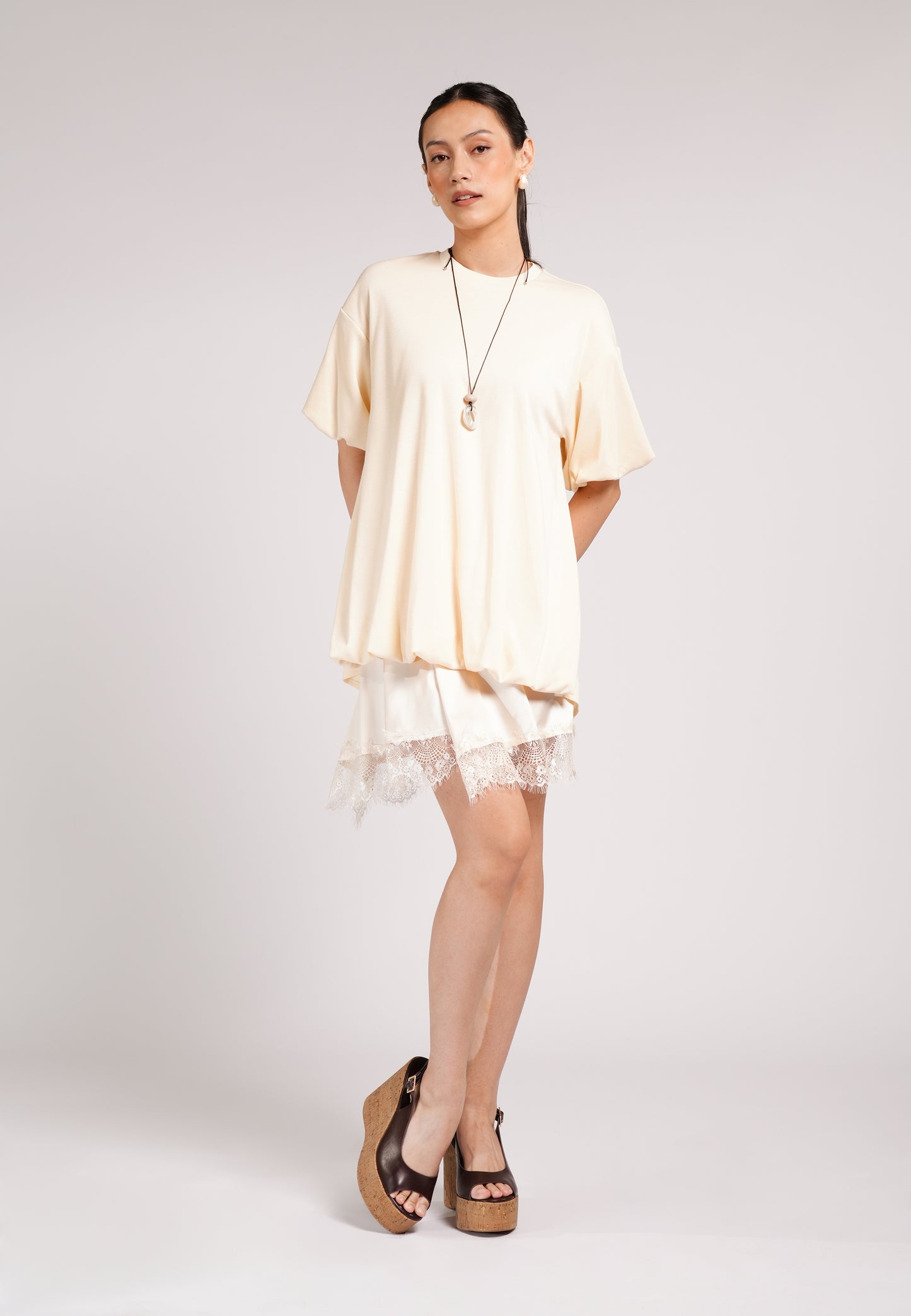 Creative 2-In-1 Short Sleeve Dress (Cream)