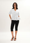 Archetype Refined Crow Short Sleeve Top W/ Pleated Sash (White)