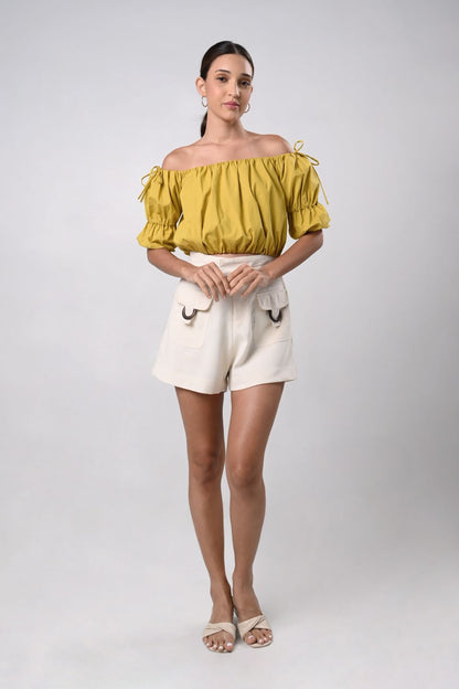 Dallas Short Sleeve Offshoulder Top (Mustard)