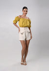 Dallas Short Sleeve Offshoulder Top (Mustard)