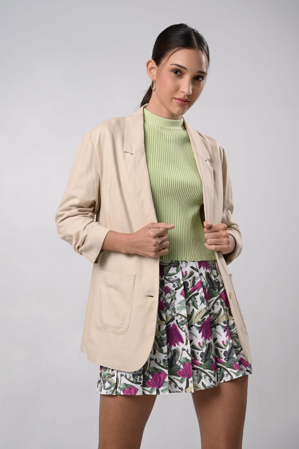 Dallaz Long Sleeve Blazer  (Khaki)