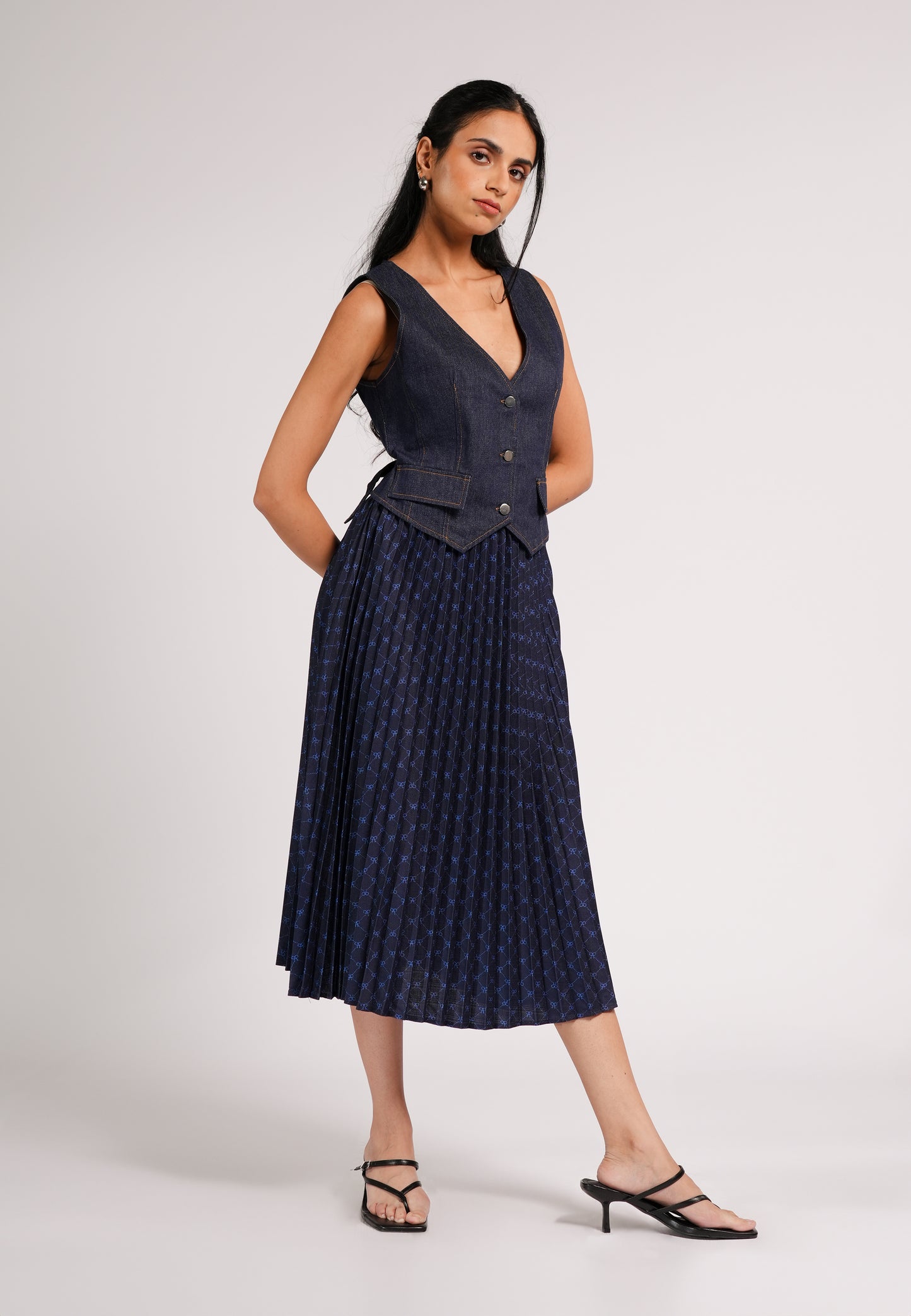 DNM Studios 2026 Darbee Sleeveless Dress  (Printed Navy)