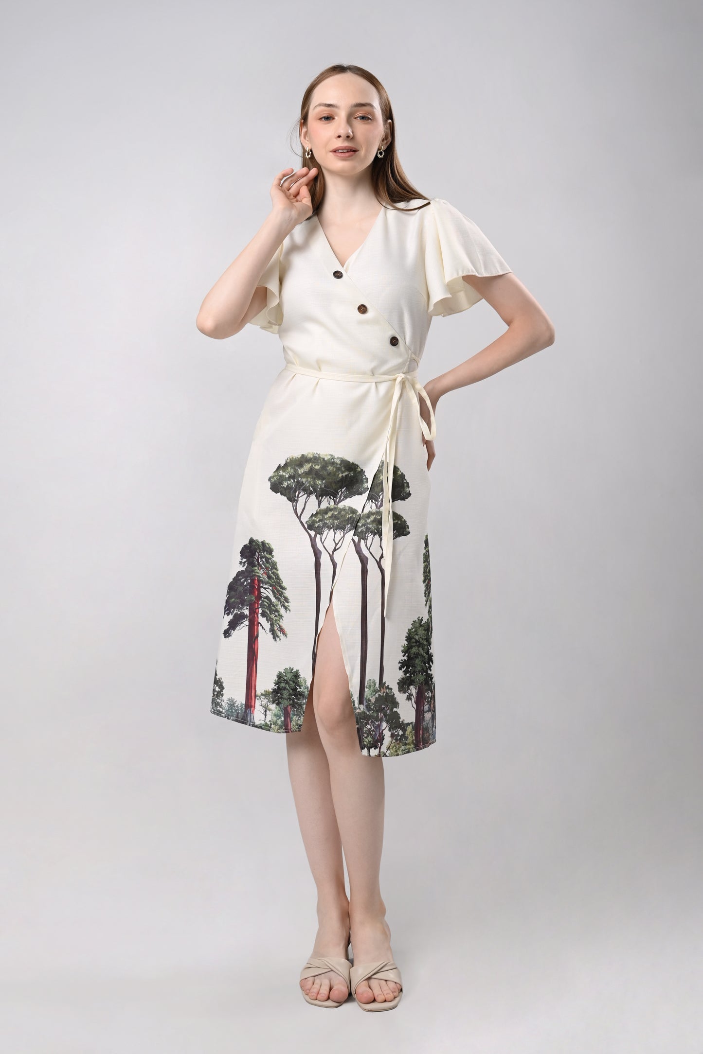 Delphine Short Sleeve Dress (Beige)