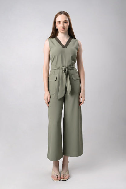 Denzia Sleeveless Pantsuit W/ Sash (Sage/Green)