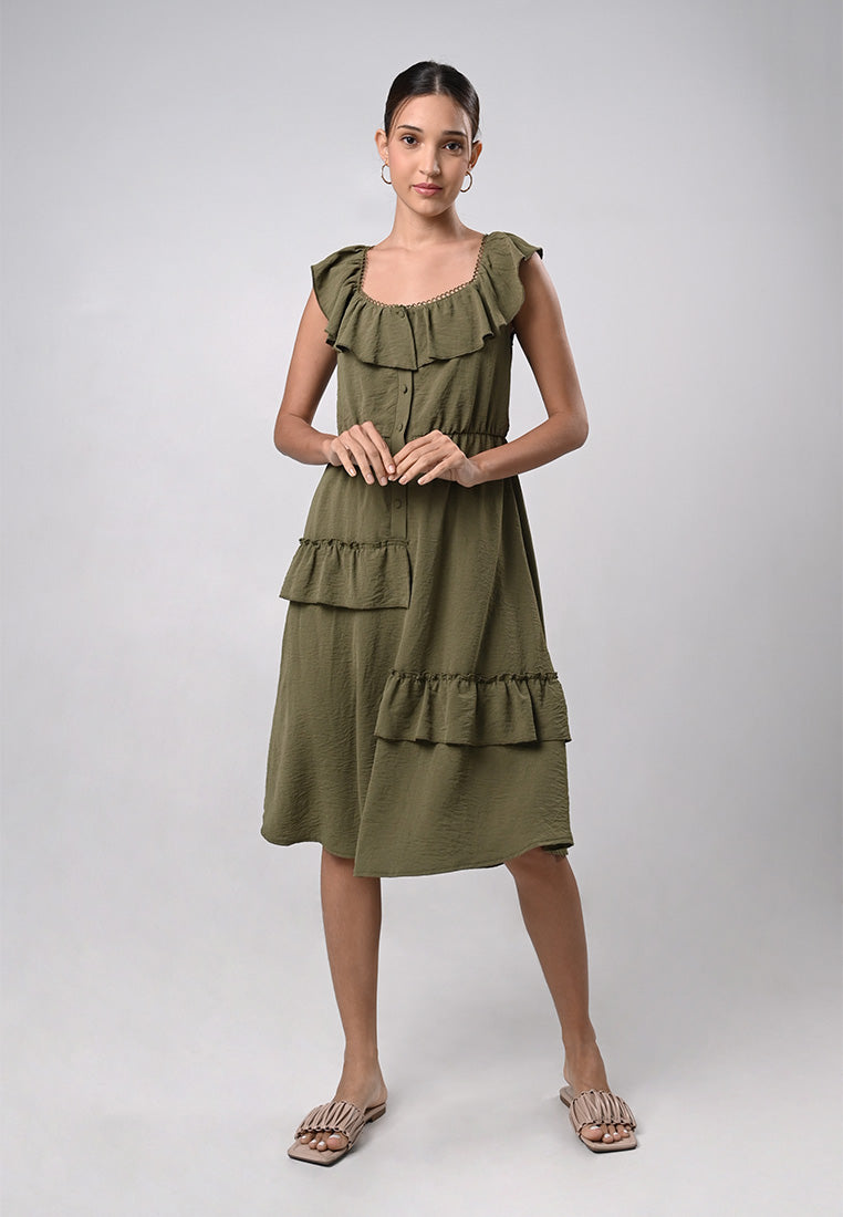 Domna Sleeveless Dress (Olive Green)