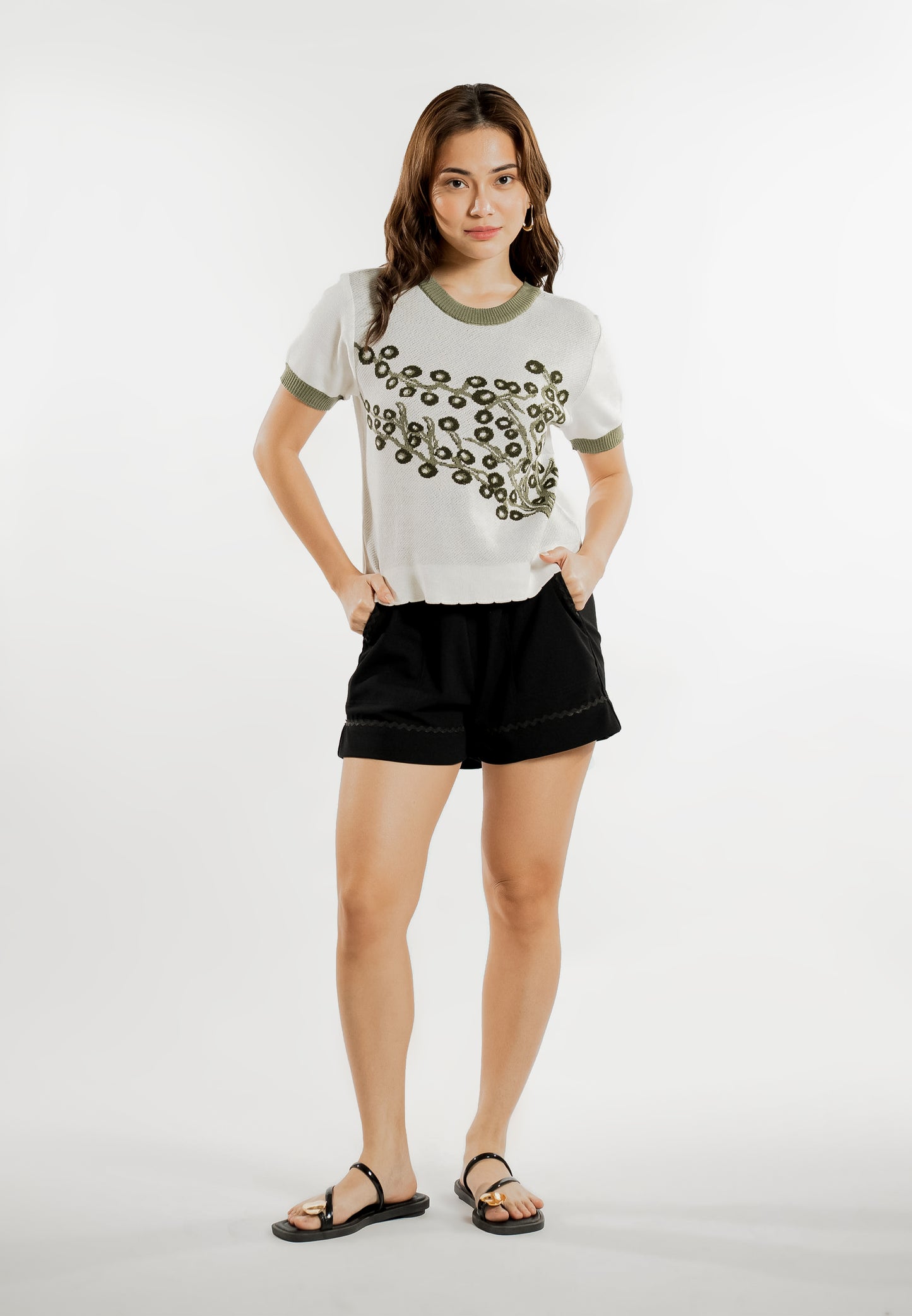Everlea Short Sleeve Top (Spot Print Cream)