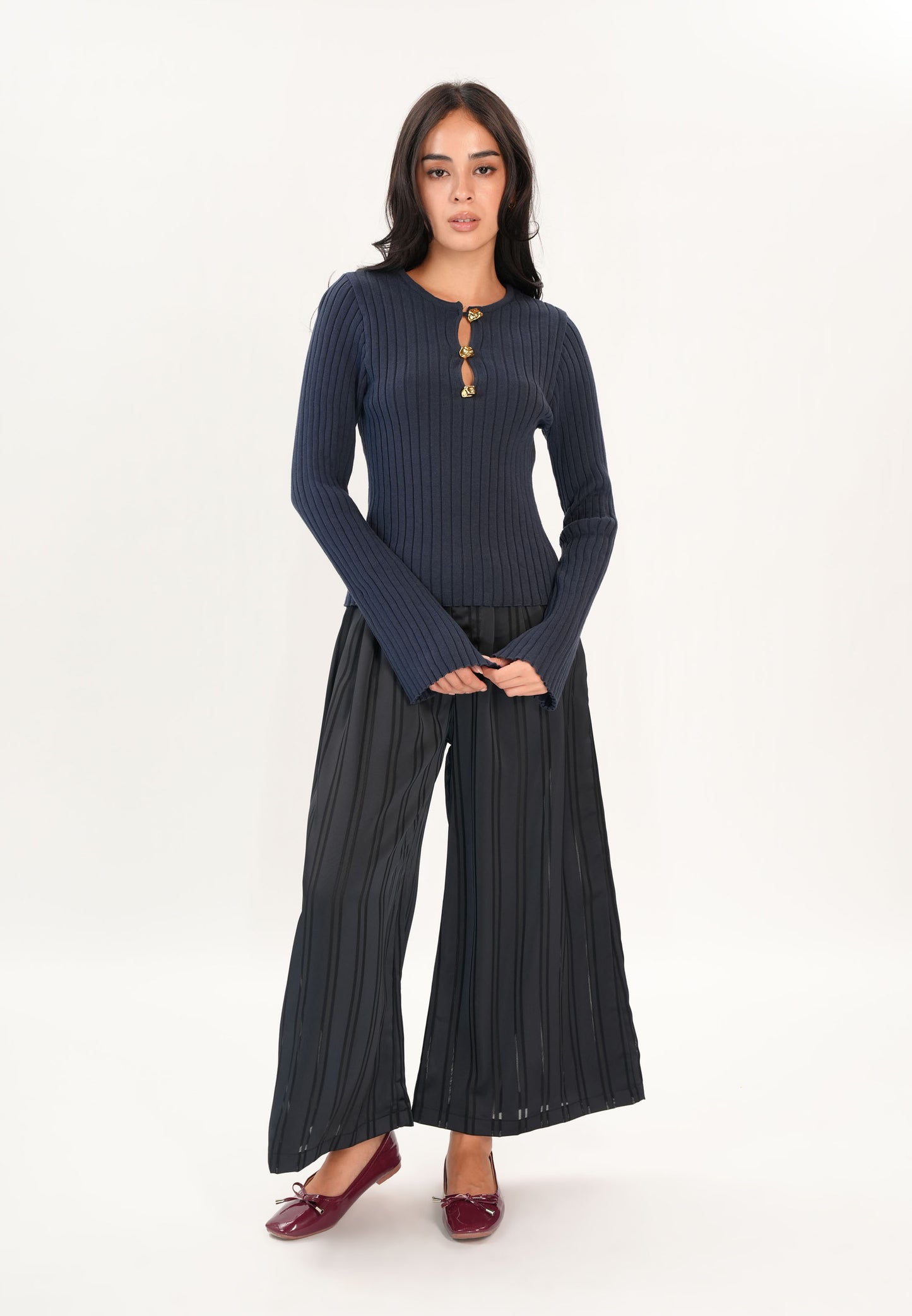 Farida Long Sleeve Top (Navy)