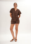 Faust Short Sleeve Top (Striped Brown)