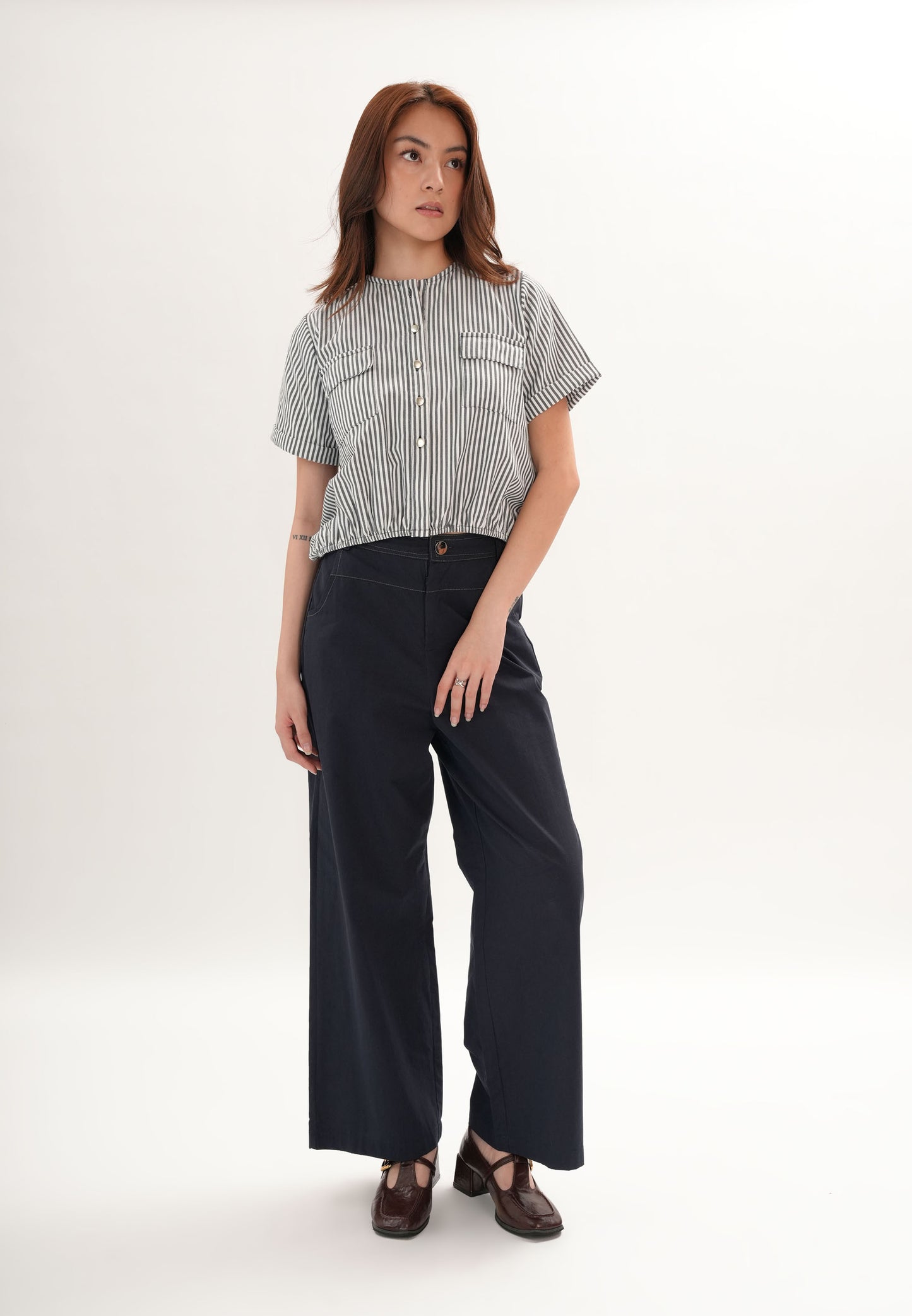 Fendor Short Sleeve Top (Striped Black)