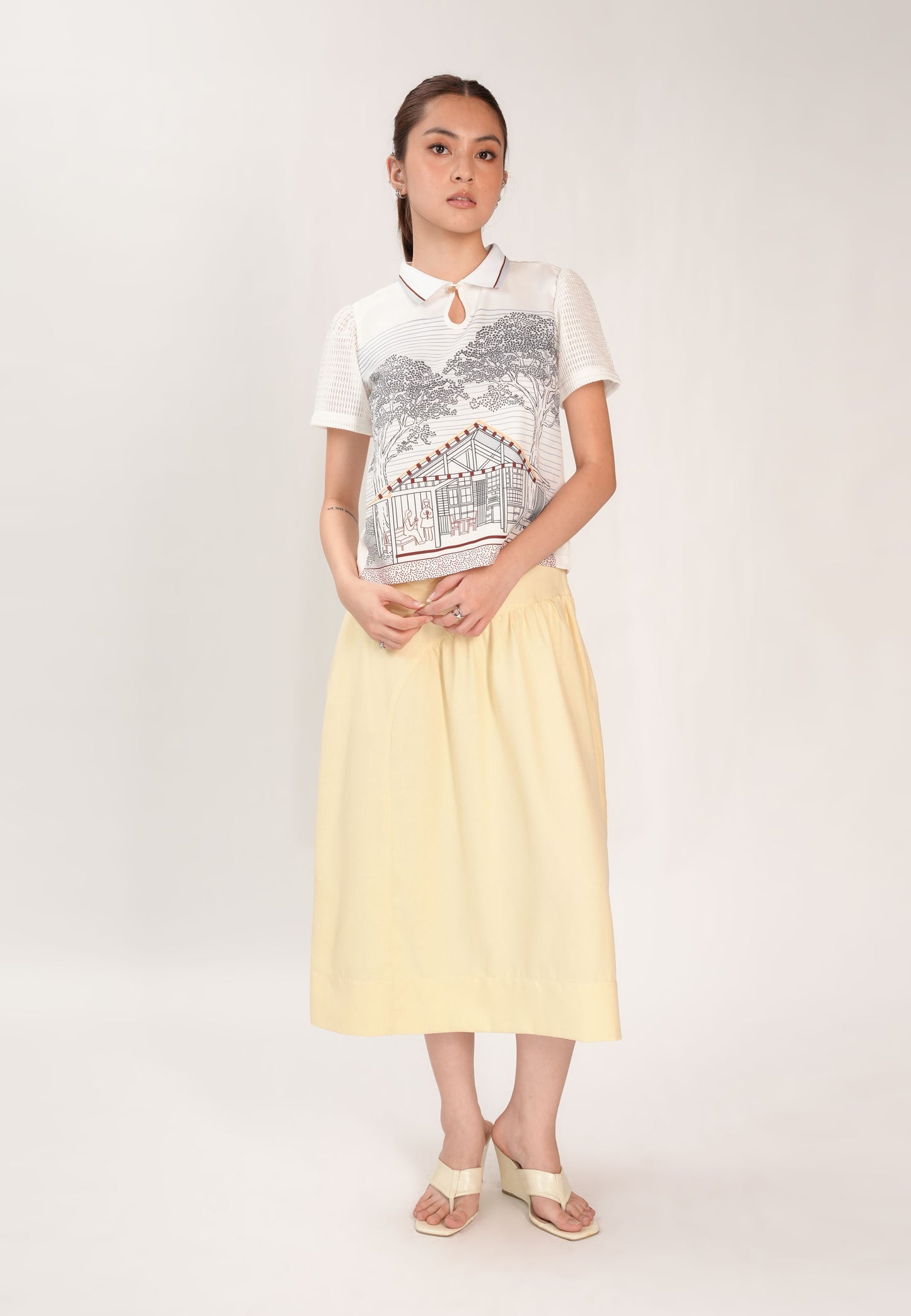 Finno Short Sleeve Top (Spot Print White)