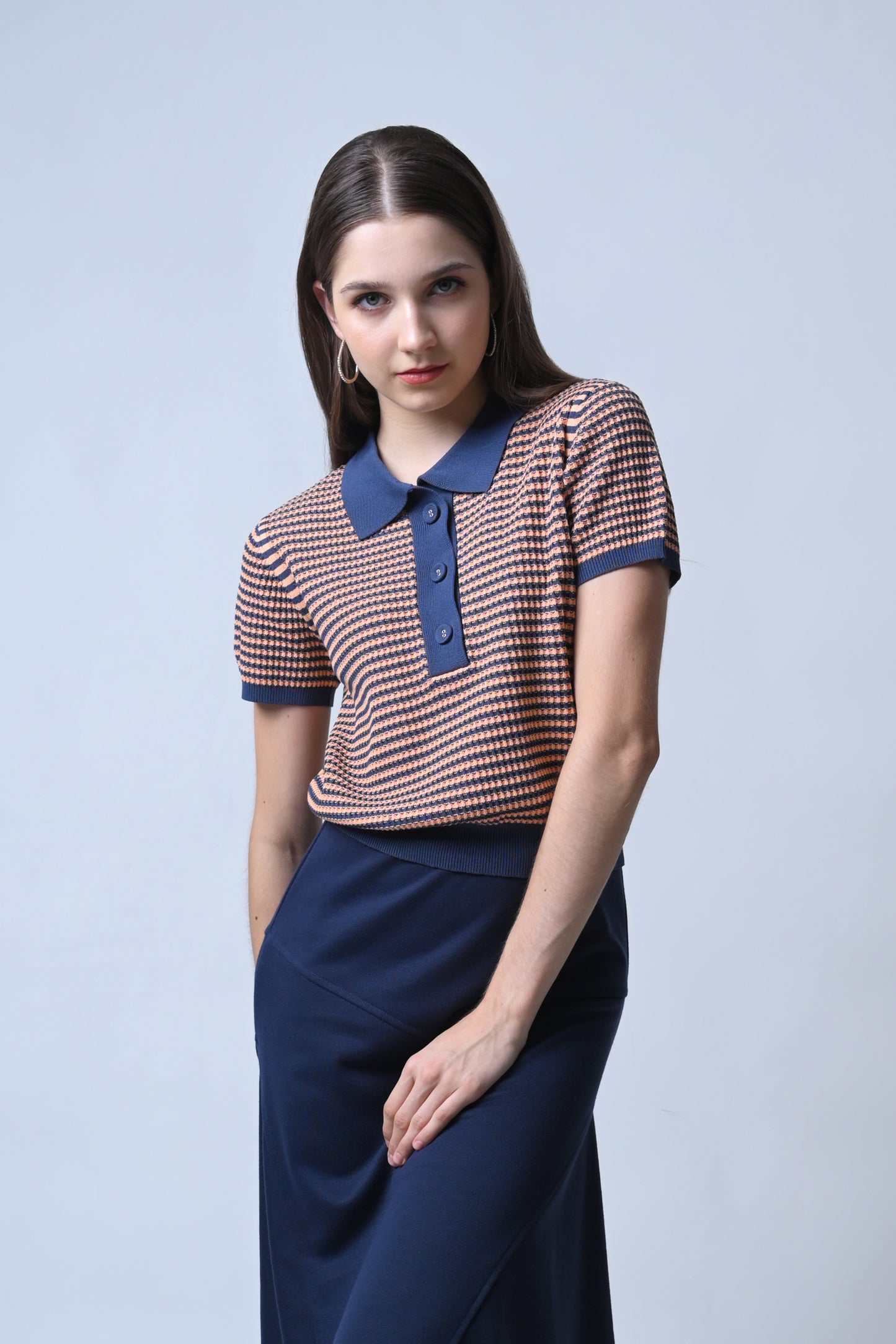 Fisher Short Sleeve Top (Navy/Peach)