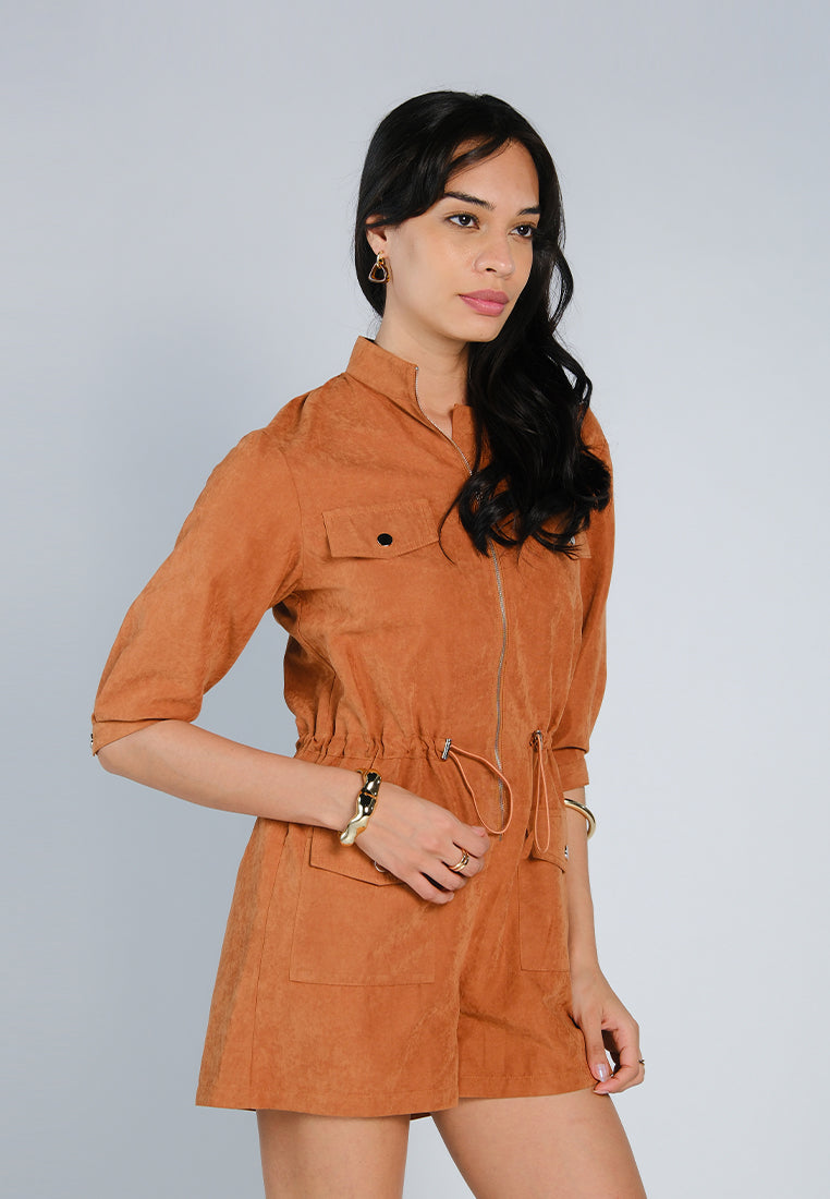 Nobleza Flinton Quarter Sleeve Playsuit (Rust)