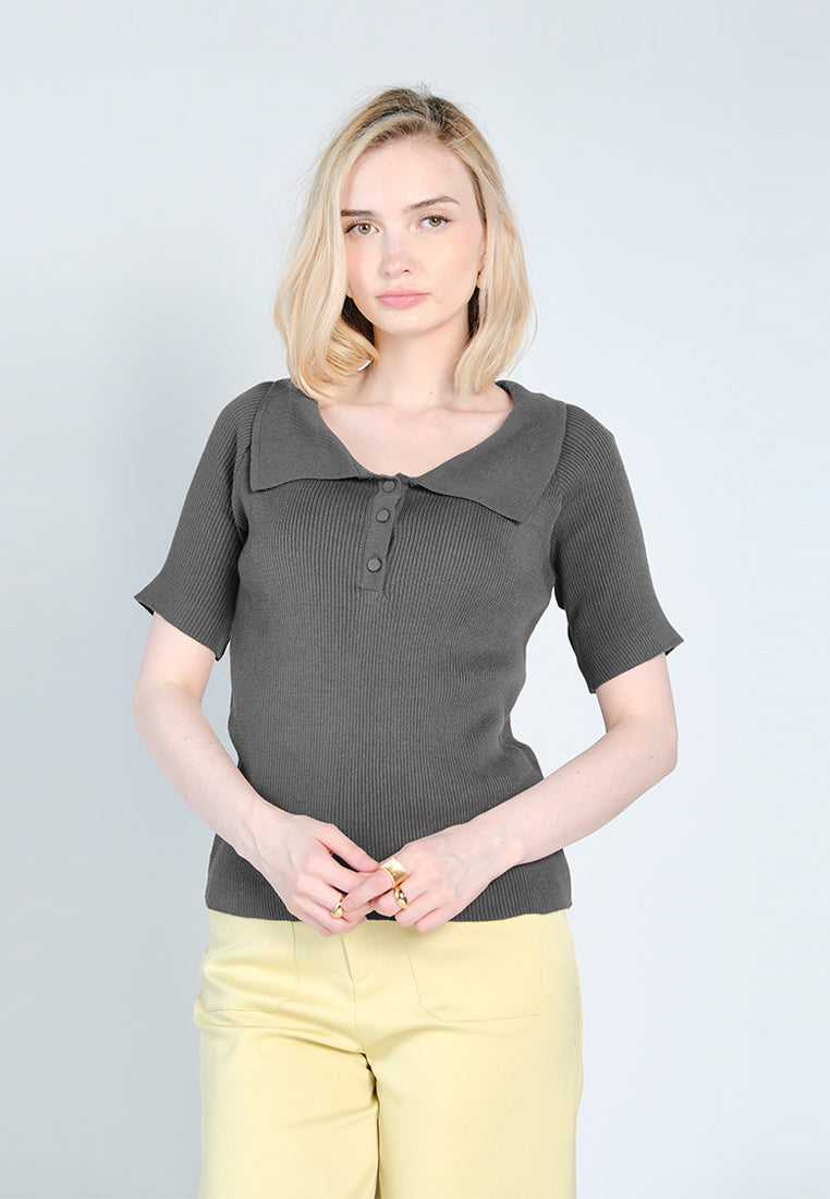 Nobleza Florence Short Sleeve Top (Charcoal)