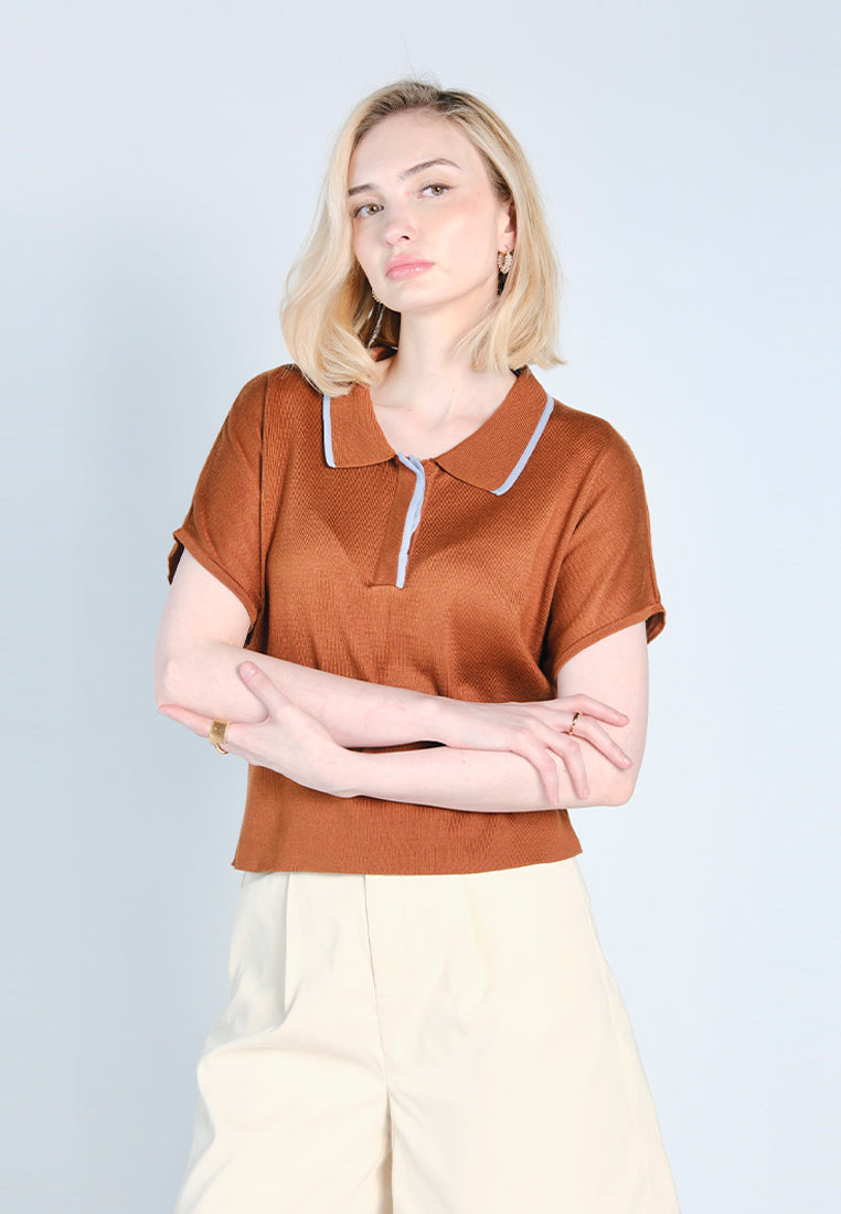 Nobleza Frazer Short Sleeve Top (Brown)