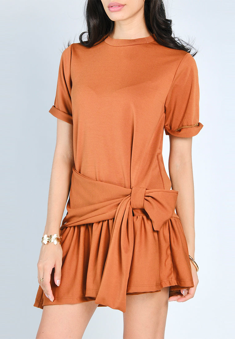 Nobleza Gabin Short Sleeve Dress (Rust)