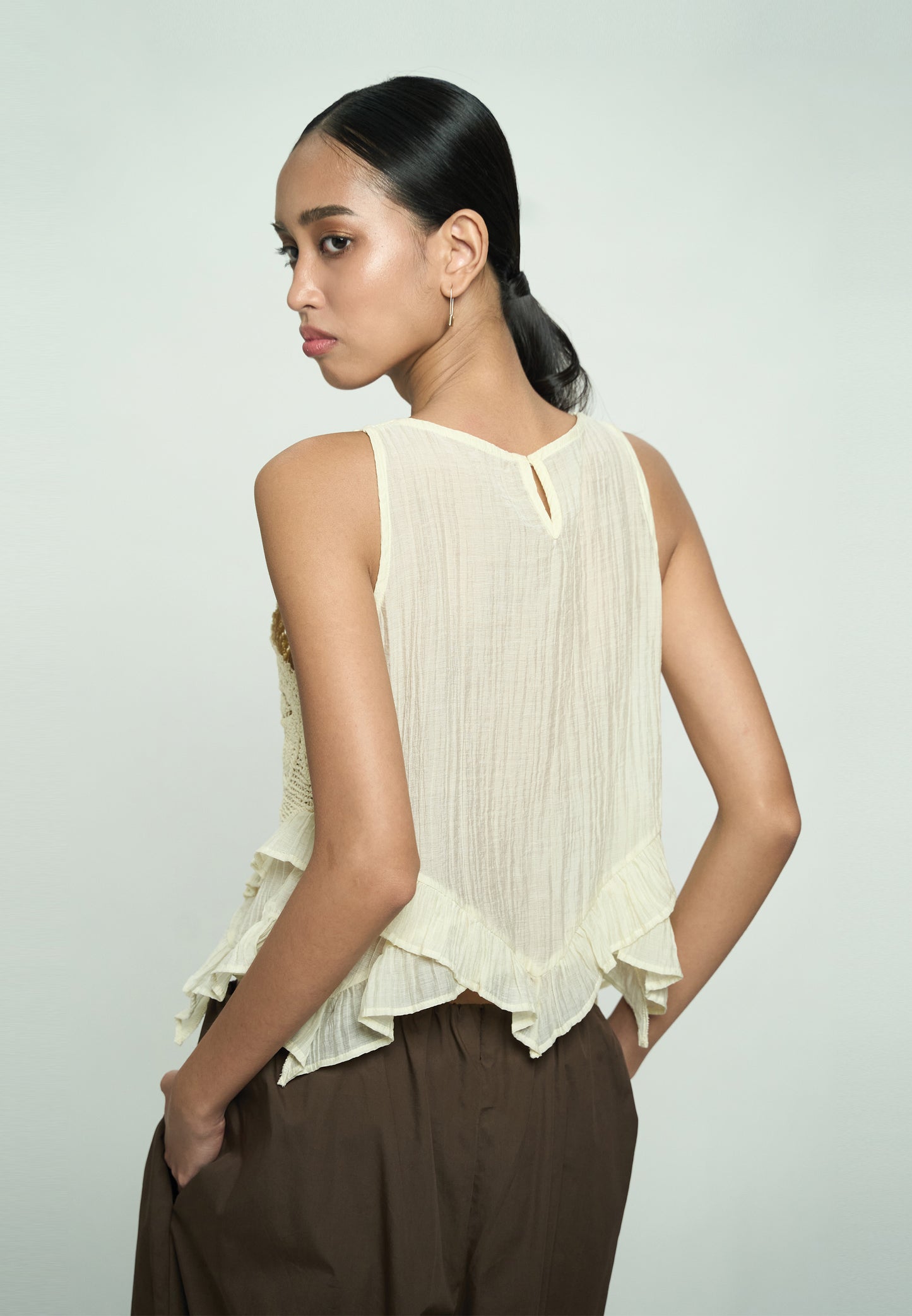 Gandham Sleeveless Top (Cream)